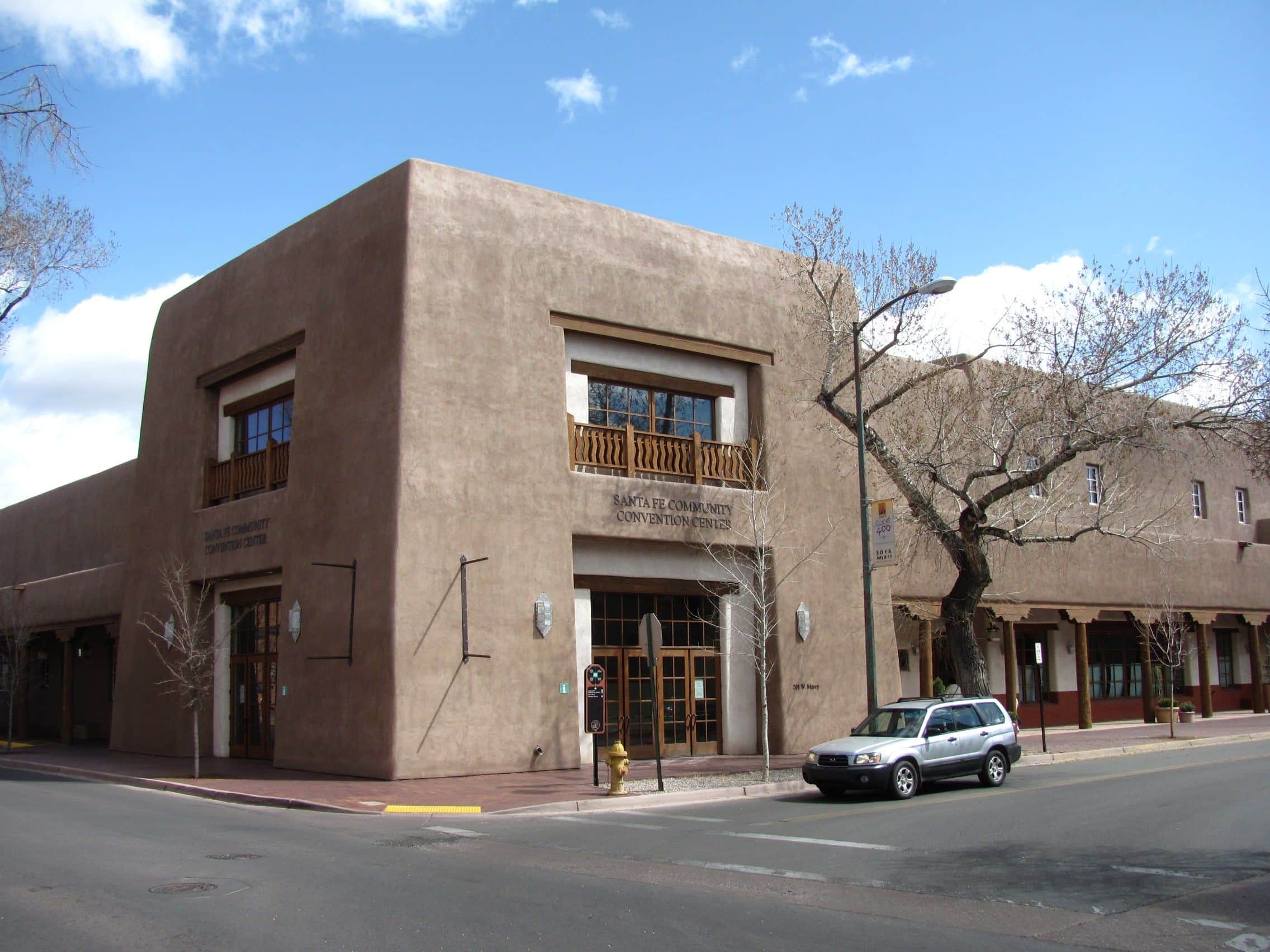 The adobe style Santa Fe Community Convention Center downtown